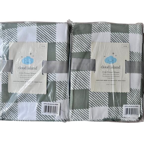 2-Pack Cloud Island Crib Fitted Sheets Green Gingham – 100% Cotton NWT - Picture 1 of 3